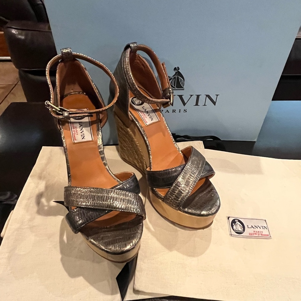 Lanvin wedge sandals Sz 4.5 - Picture 2 of 7